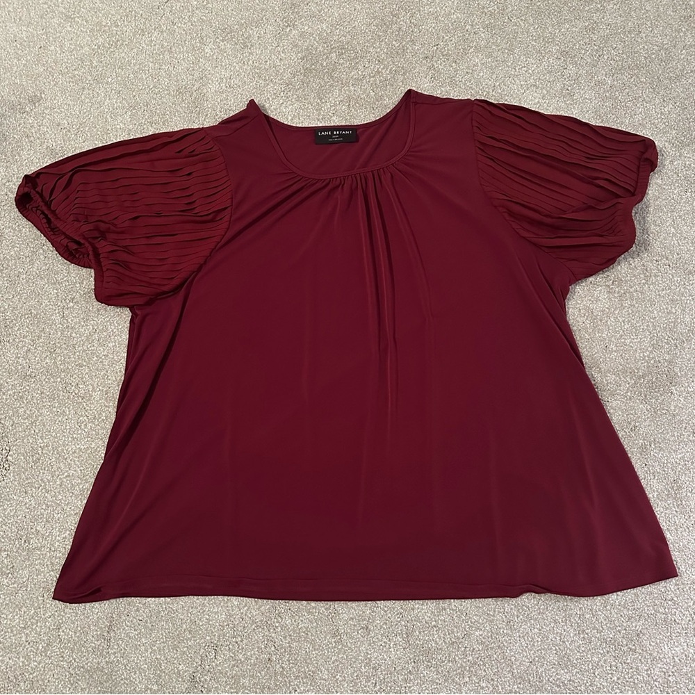 Lane Bryant Size 22/24 Burgundy Pleated Sleeve Scoop Neck Blouse - Picture 8 of 12